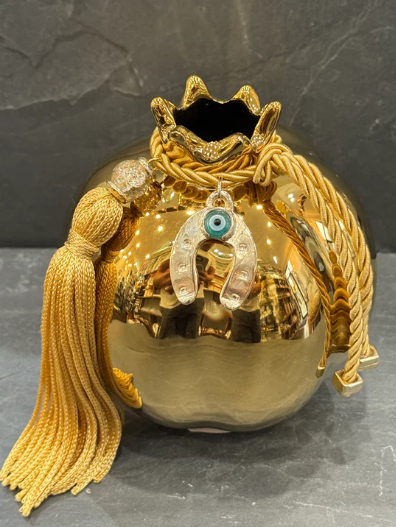 Table Top Ceramic Pomegranate Gold with Gold Accents