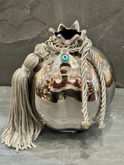 Table Top Ceramic Pomegranate Silver with Silver Accents