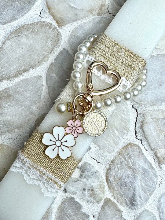 Candle - White with Flower Charm