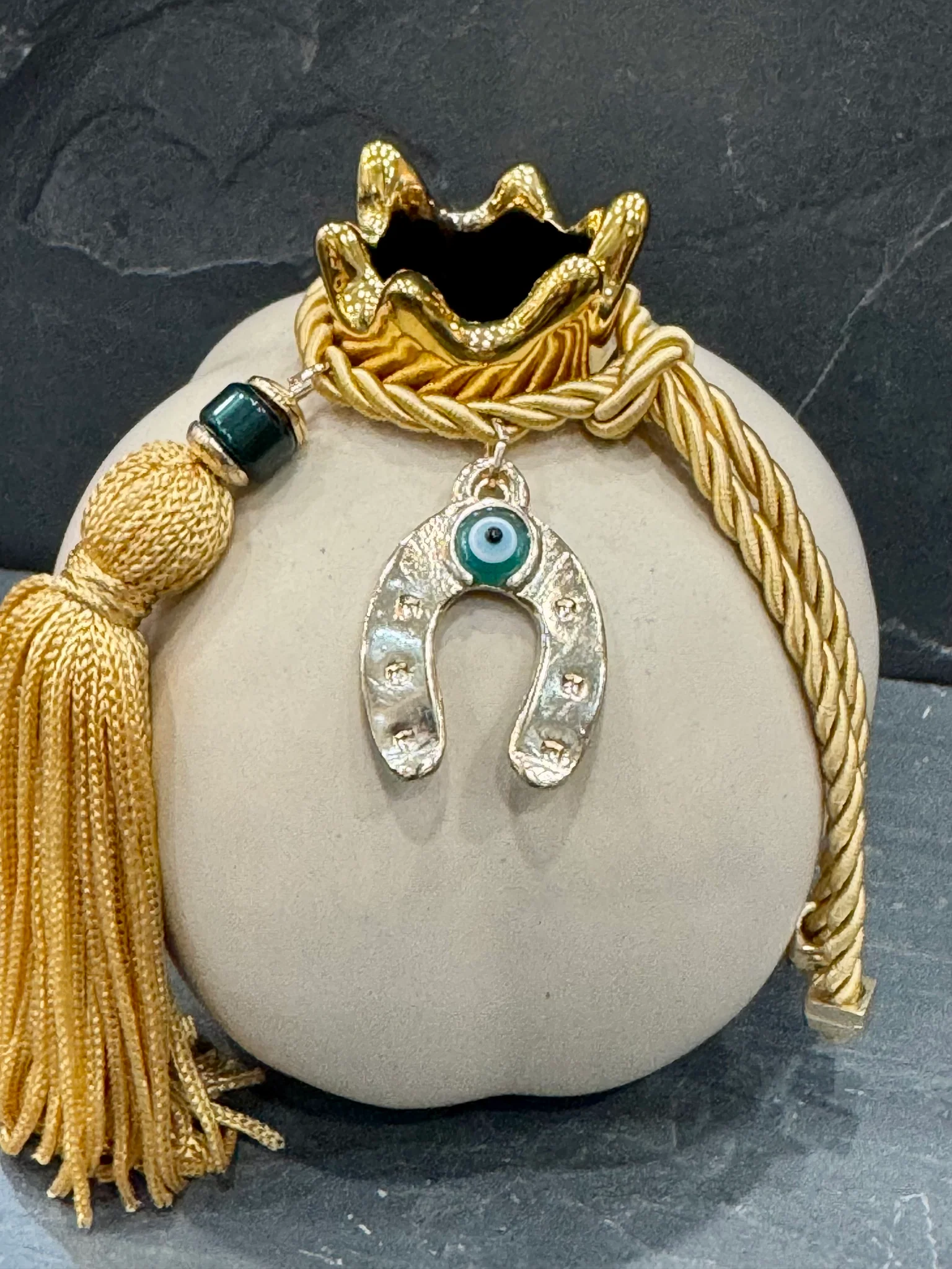 Table Top Ceramic Pomegranate Soft Ivory with Gold Accents