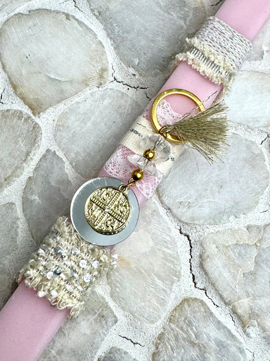 Candle - Pink with Cross Charm